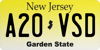 NJ license plate A20VSD