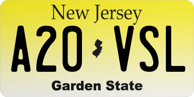 NJ license plate A20VSL