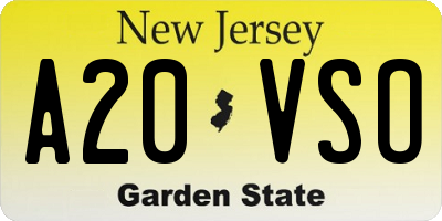 NJ license plate A20VSO
