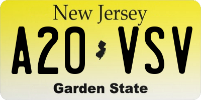 NJ license plate A20VSV