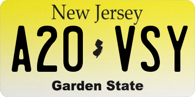 NJ license plate A20VSY