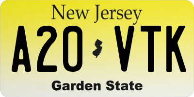 NJ license plate A20VTK