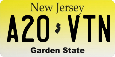 NJ license plate A20VTN