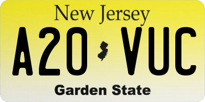 NJ license plate A20VUC