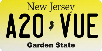 NJ license plate A20VUE