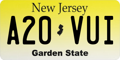 NJ license plate A20VUI