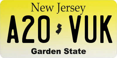 NJ license plate A20VUK