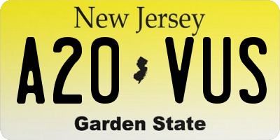 NJ license plate A20VUS
