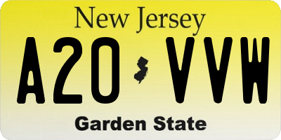 NJ license plate A20VVW