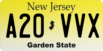 NJ license plate A20VVX