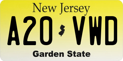 NJ license plate A20VWD