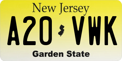 NJ license plate A20VWK