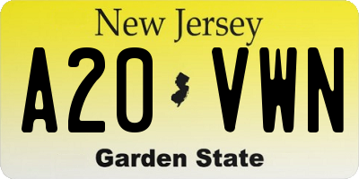 NJ license plate A20VWN