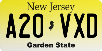 NJ license plate A20VXD