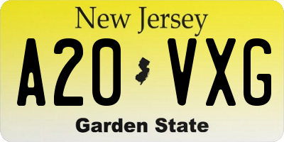 NJ license plate A20VXG