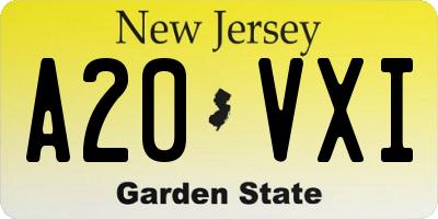 NJ license plate A20VXI