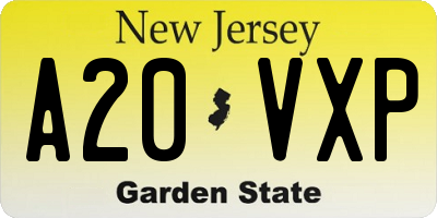 NJ license plate A20VXP
