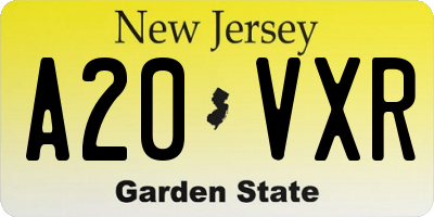 NJ license plate A20VXR