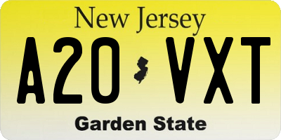 NJ license plate A20VXT
