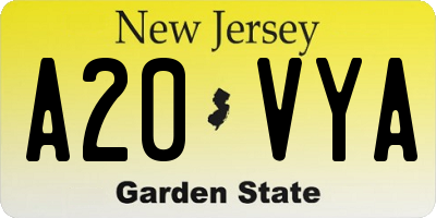 NJ license plate A20VYA