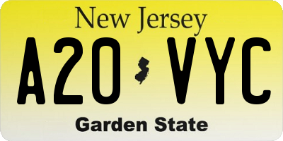 NJ license plate A20VYC