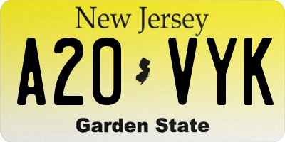 NJ license plate A20VYK