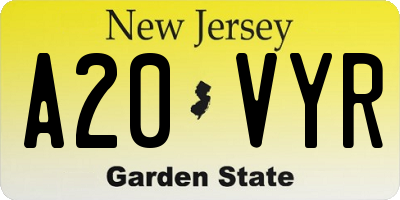 NJ license plate A20VYR