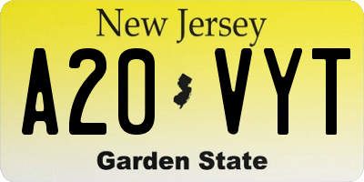 NJ license plate A20VYT