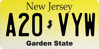 NJ license plate A20VYW