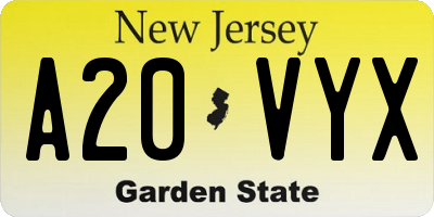 NJ license plate A20VYX