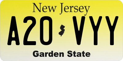 NJ license plate A20VYY