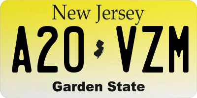 NJ license plate A20VZM