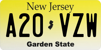 NJ license plate A20VZW
