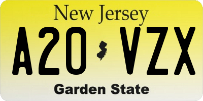 NJ license plate A20VZX