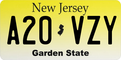 NJ license plate A20VZY