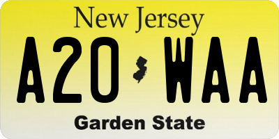 NJ license plate A20WAA