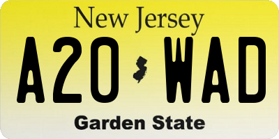 NJ license plate A20WAD