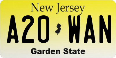 NJ license plate A20WAN