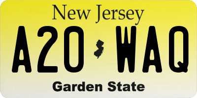 NJ license plate A20WAQ