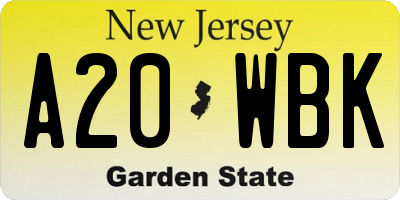 NJ license plate A20WBK