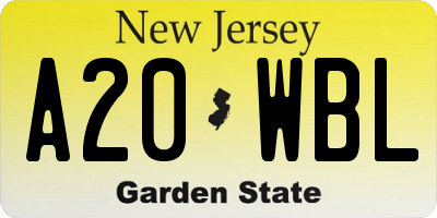 NJ license plate A20WBL