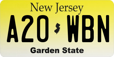 NJ license plate A20WBN