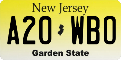 NJ license plate A20WBO
