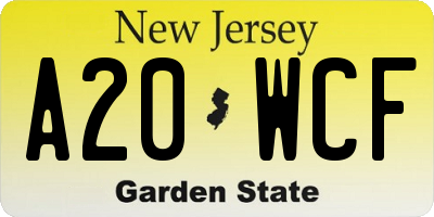 NJ license plate A20WCF