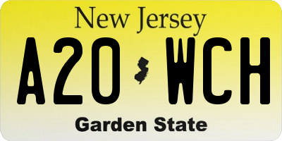 NJ license plate A20WCH