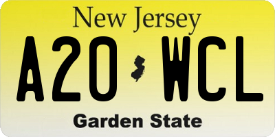 NJ license plate A20WCL