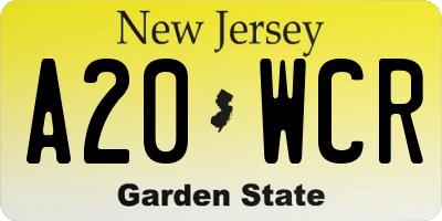 NJ license plate A20WCR