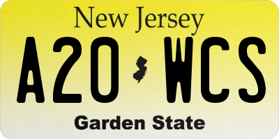 NJ license plate A20WCS