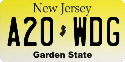 NJ license plate A20WDG