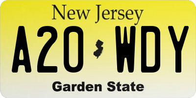 NJ license plate A20WDY